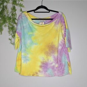 (Eldridge) Plus Spring Tie Dye Rainbow Top 1X